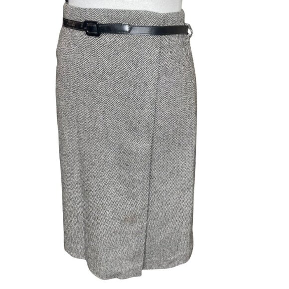 Liquid Wool Blend Lined Wrap Tweed Belted Midi Skirt Office Career Event Sz 4 - Picture 1 of 11